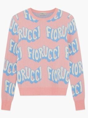 Fiorucci Pink Crewneck Sweater with Blue & White Logo